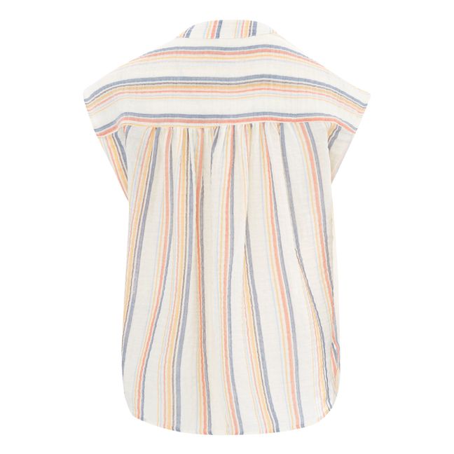 Armini Double Cotton Gauze Striped Blouse | White