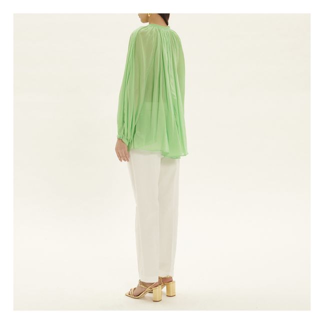 Blouse Bohémienne Voile de Soie et Coton | Vert