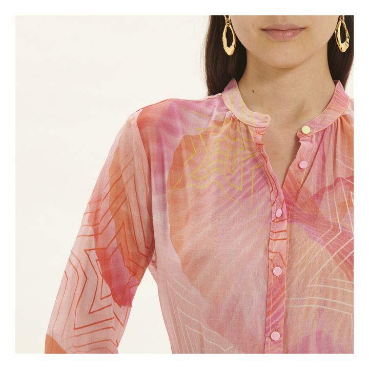 Printed Silk Veil and Cotton Shirt "Dream" | Rosa- Immagine del prodotto n°5