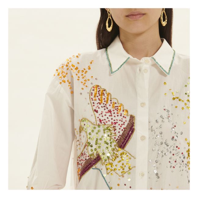 Embroidered Cotton Poplin Shirt "Crazy Love" | Weiß