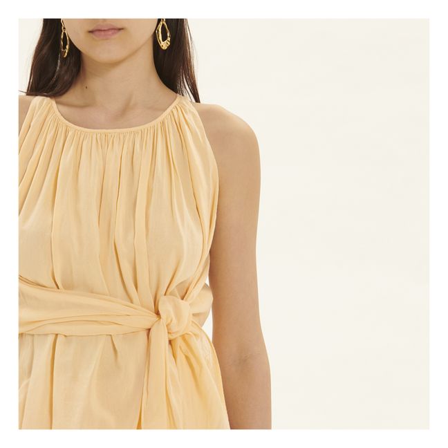 Silk and Cotton Voile Tie Front Top | Nude Beige