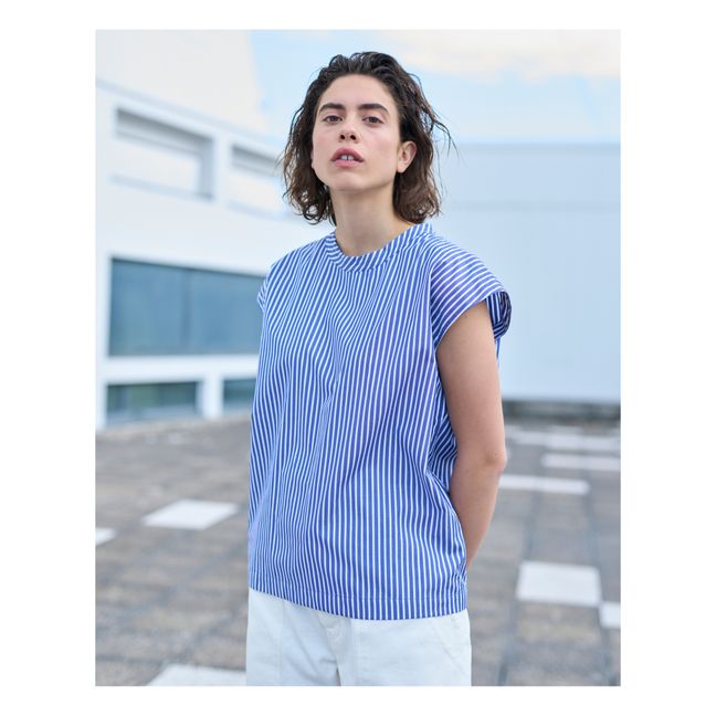 Top Gardener Rayures Popeline de Coton | Bleu