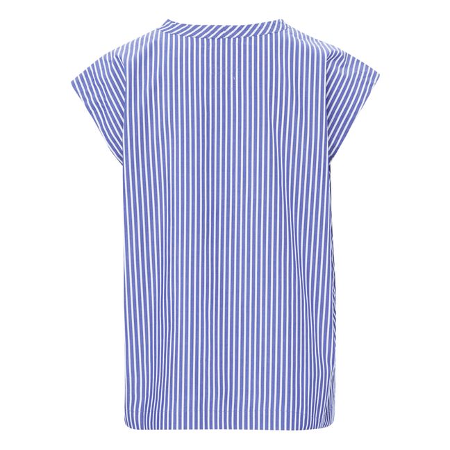 Garden Striped Cotton Poplin Top | Blau
