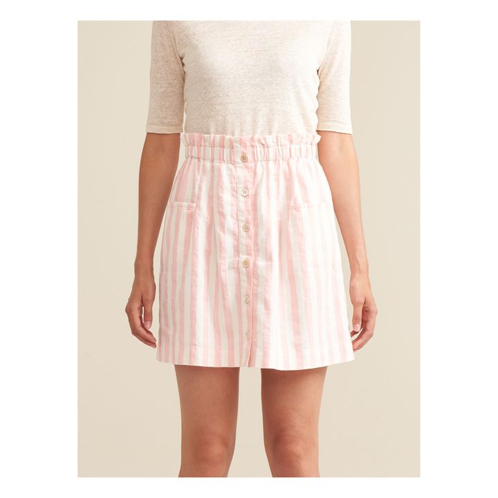 April Linen and Cotton Striped Skirt - Women's Collection | Rosa- Immagine del prodotto n°2