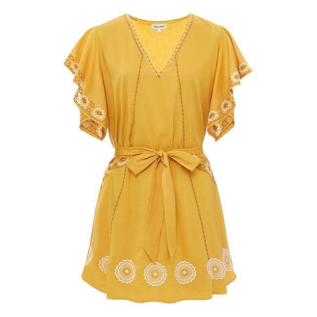 Embroidered Kimono Dress | Honiggelb