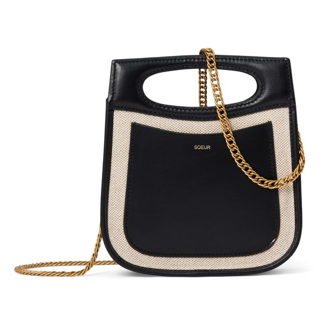 Cheri Mini Leather and Cotton Bag | Black