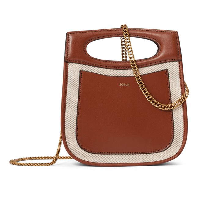 Cheri Mini Leather and Cotton Bag | Cognac
