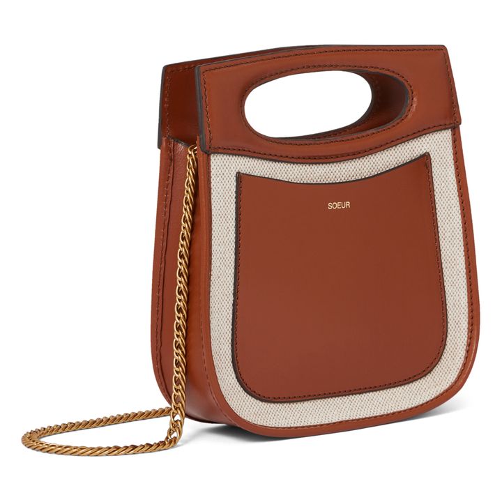 Cheri Mini Leather and Cotton Bag | Cognac- Immagine del prodotto n°4