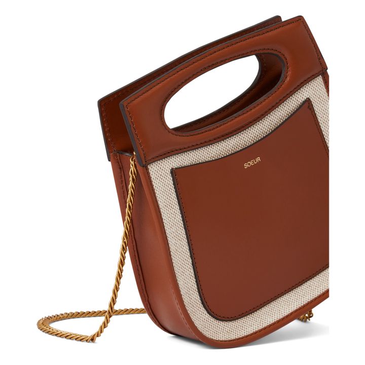Cheri Mini Leather and Cotton Bag | Cognac- Immagine del prodotto n°6