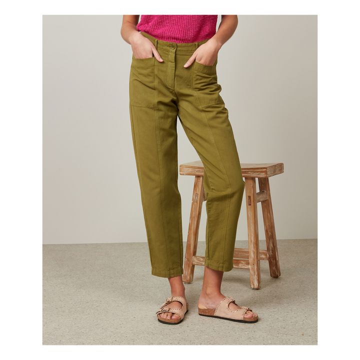 Pumping Cotton and Linen Pants | Verde militare- Immagine del prodotto n°3