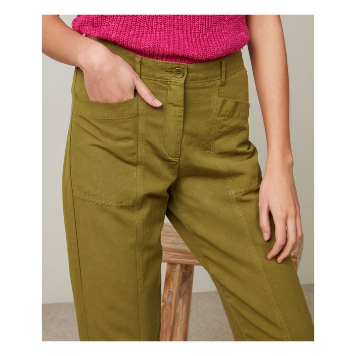 Pumping Cotton and Linen Pants | Verde Kaki- Imagen del producto n°4