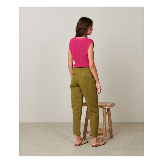 Pantalon Pumping Coton et Lin | Vert kaki