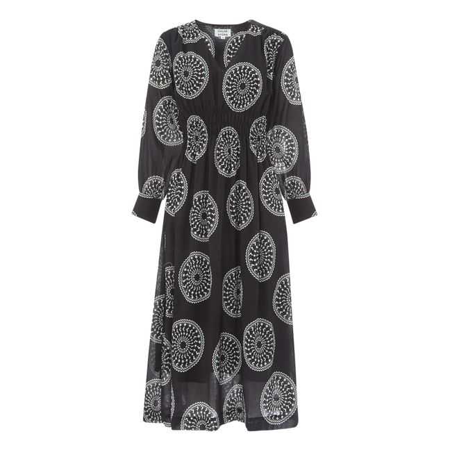 Miranda Print Cotton Crepe Dress | Black