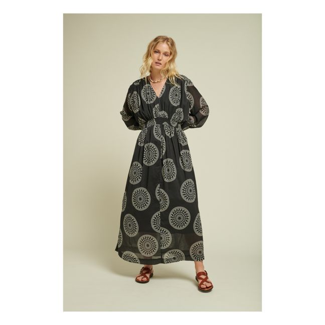 Miranda Print Cotton Crepe Dress | Black