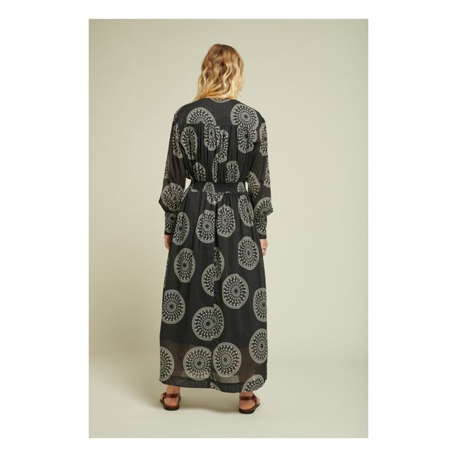 Miranda Print Cotton Crepe Dress | Black