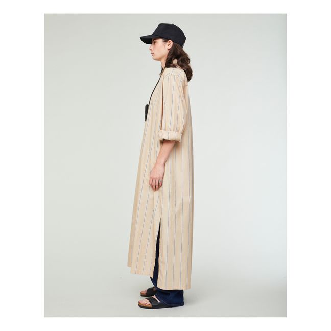 Striped Poplin Cotton Shirt Dress | Sand