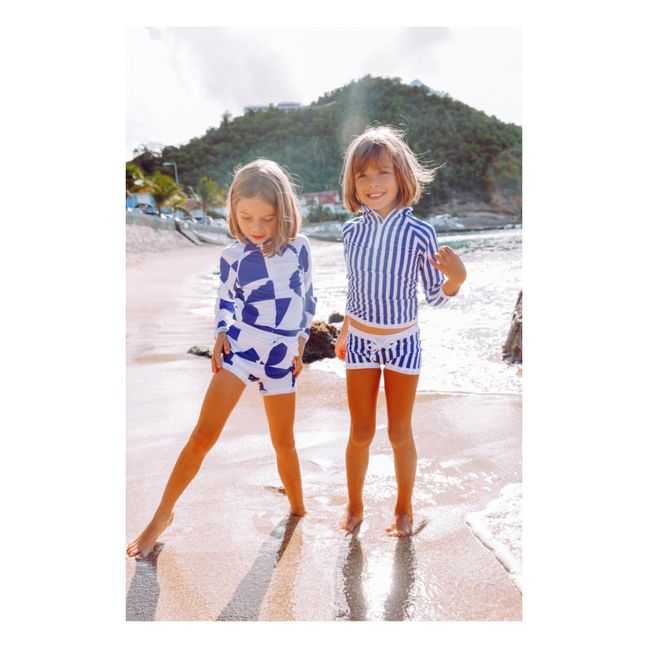 Anti UV Recycled Material Striped T-Shirt | Blau