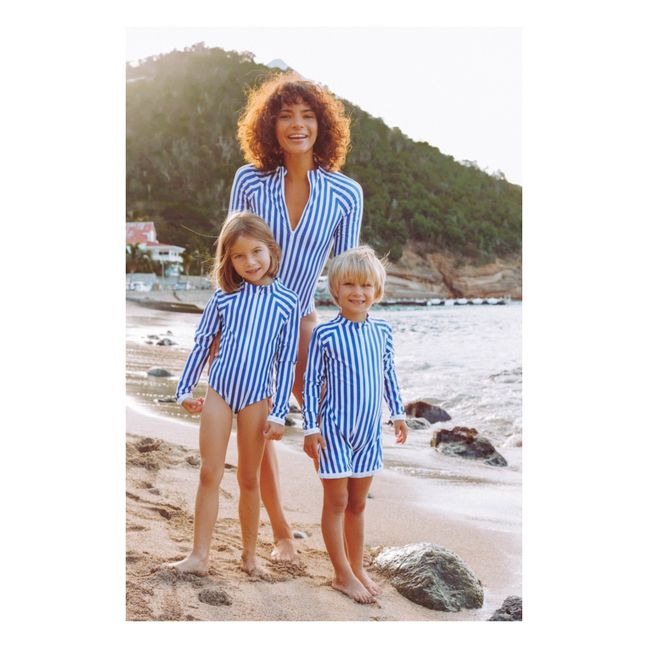Anti-UV Recycled Material Striped Playsuit | Blau