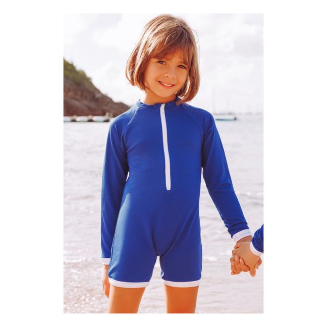 Anti-UV Recycled Material Plain Waffle Playsuit | Blu