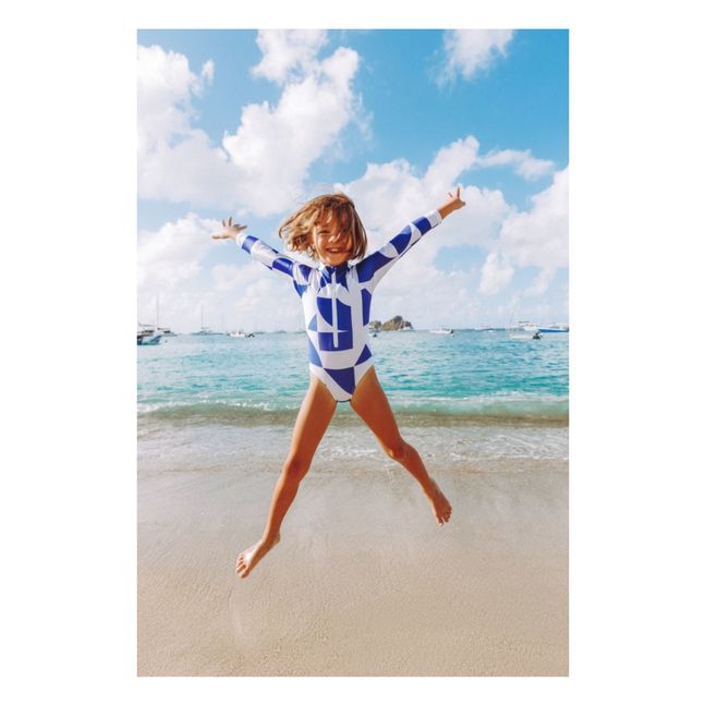 Anti-UV Recycled Material Geometric Swimsuit | Blau