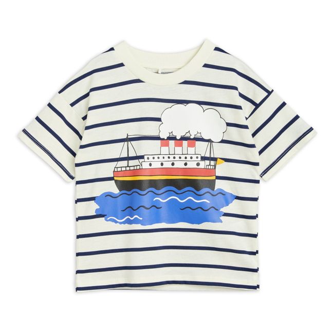 T-Shirt in cotone bio, a righe, modello: Ferry<br> | Bianco