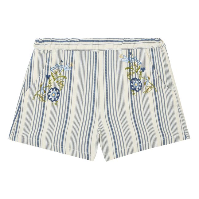 Pantaloncini ricamati, a righe | Blu