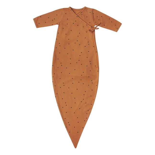 Kimono de noche de algodón orgánico Dots | Camel