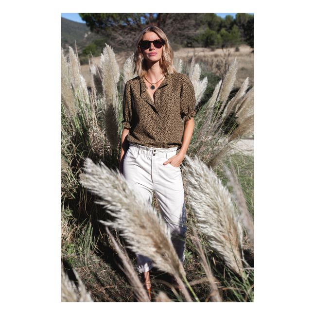 Tessa Organic Cotton Gauze Leopard Print Blouse - Women’s Collection  | Caramelo