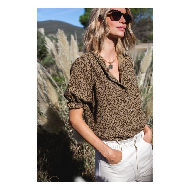 Tessa Organic Cotton Gauze Leopard Print Blouse - Women’s Collection  | Caramelo