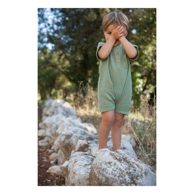 Marlot x Smallable Exclusive - Pepito Cotton Gauze Playsuit | Salbei