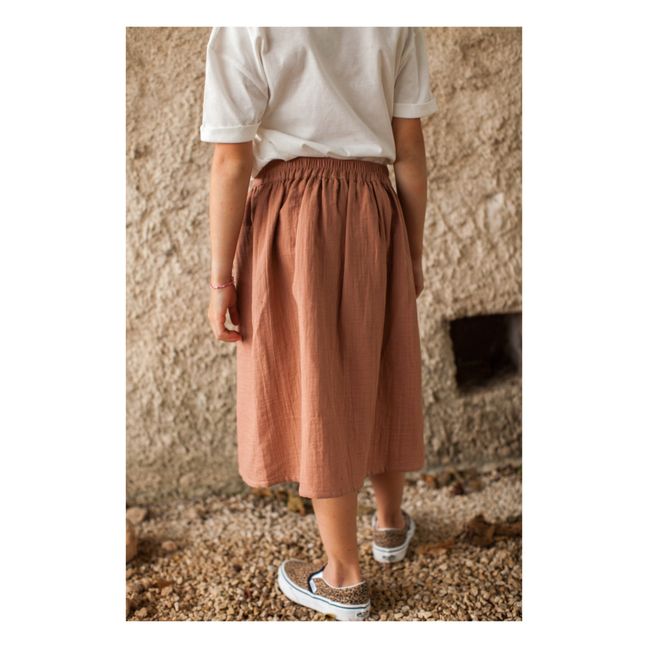 Pepita Cotton Gauze Midi Skirt | Dusty Pink