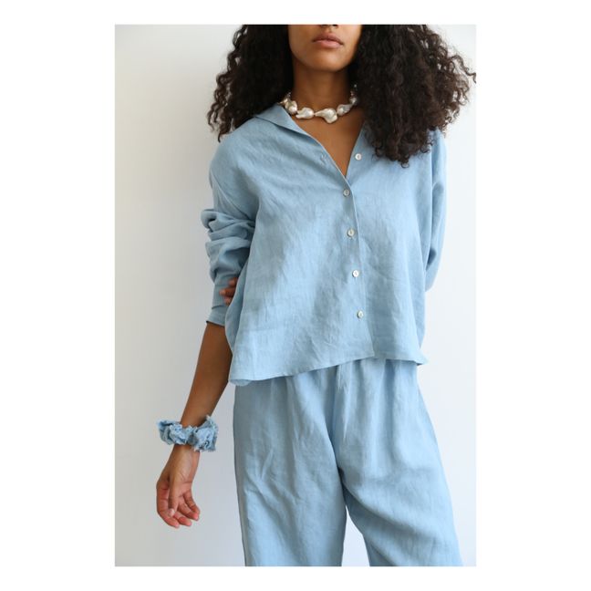 Elastic Linen Pants | Azzurro