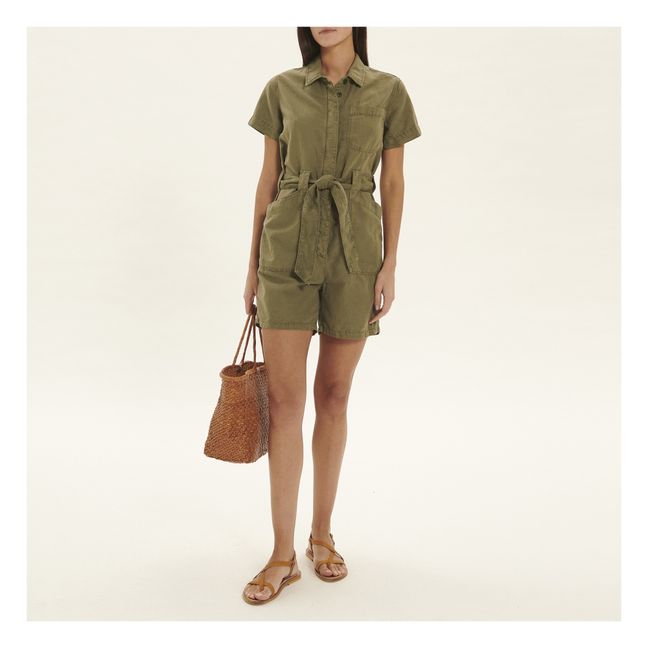 Sana Cotton and Linen Playsuit | Verde militare