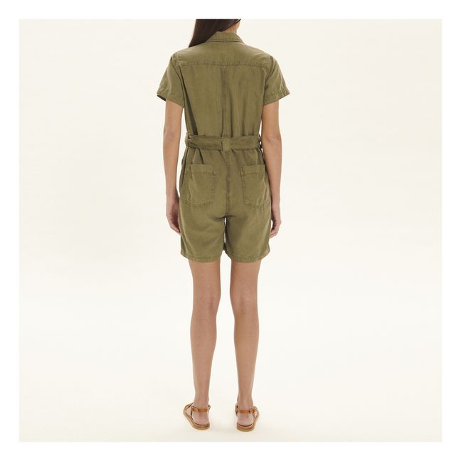 Sana Cotton and Linen Playsuit | Verde militare