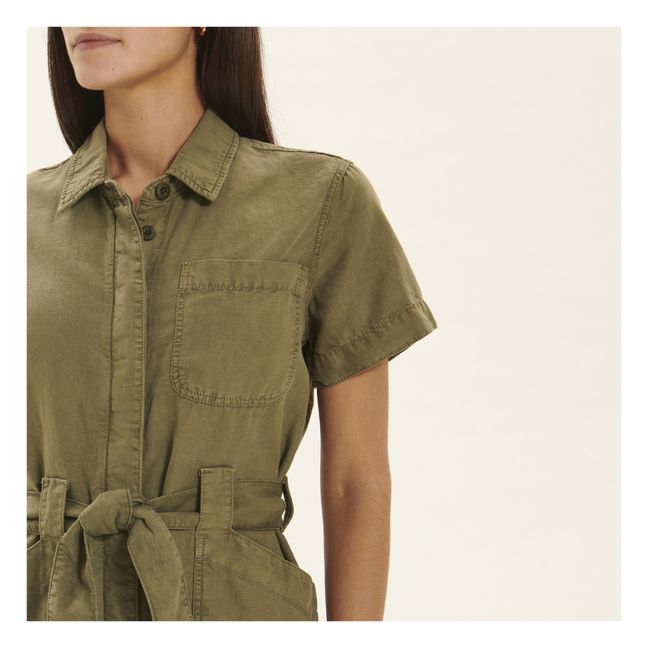 Sana Cotton and Linen Playsuit | Verde militare