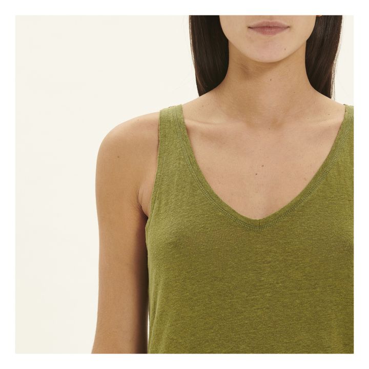 Camiseta de tirantes de lino Topimi | Verde Kaki- Imagen del producto n°3