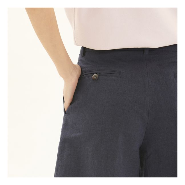Cotton and Linen Bermuda Shorts | Azul Marino