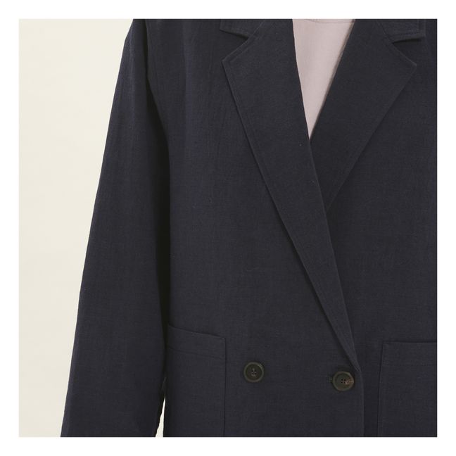 Cotton and Linen Jacket with 2 Buttons | Azul Marino