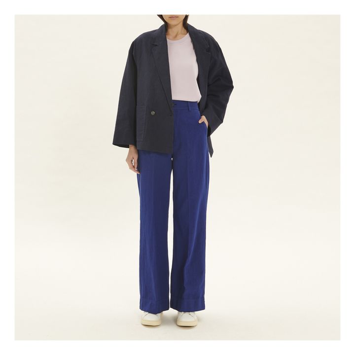 Pantalones rectos de algodón y lino | Azul- Imagen del producto n°1