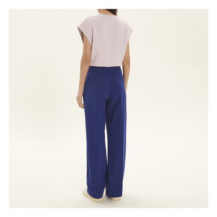 Pantalones rectos de algodón y lino | Azul- Imagen del producto n°2