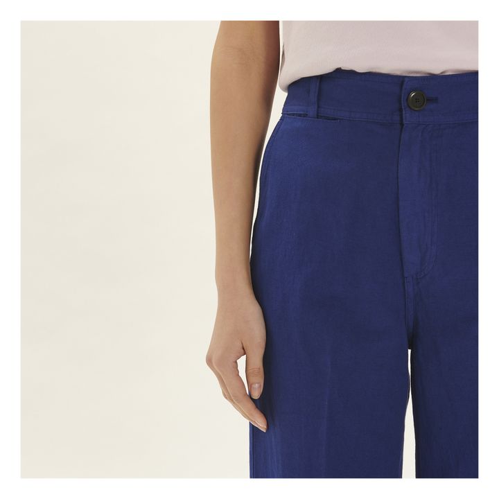 Pantalones rectos de algodón y lino | Azul- Imagen del producto n°3