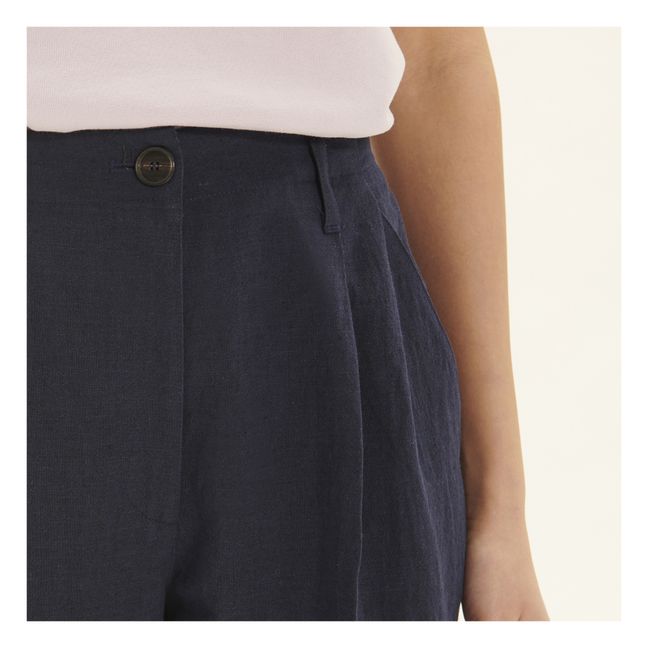 Pantalon Carotte Coton et Lin | Bleu marine