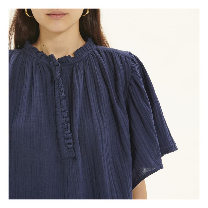 Blusa de gasa de algodón Seville | Azul- Imagen del producto n°4