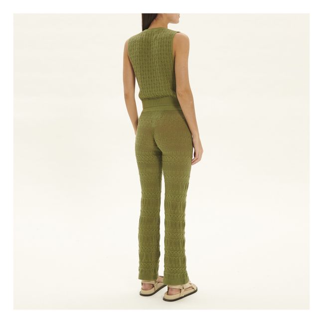 Pull sans Manches Pointelle | Vert olive