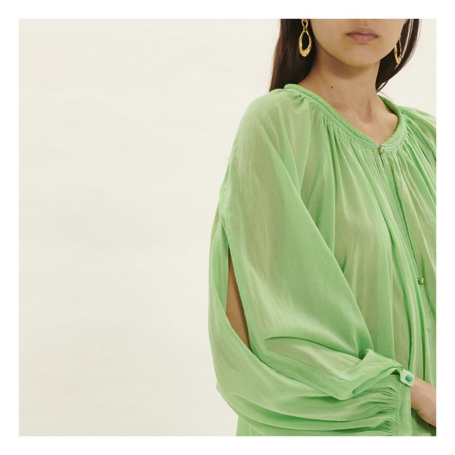 Bohemian Silk and Cotton Voile Blouse | Green