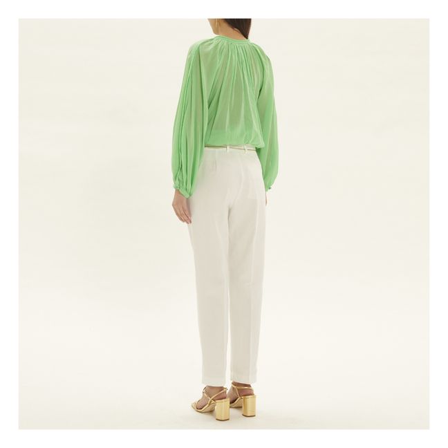 Pantalon Cigarette Coton et Lin | Blanc