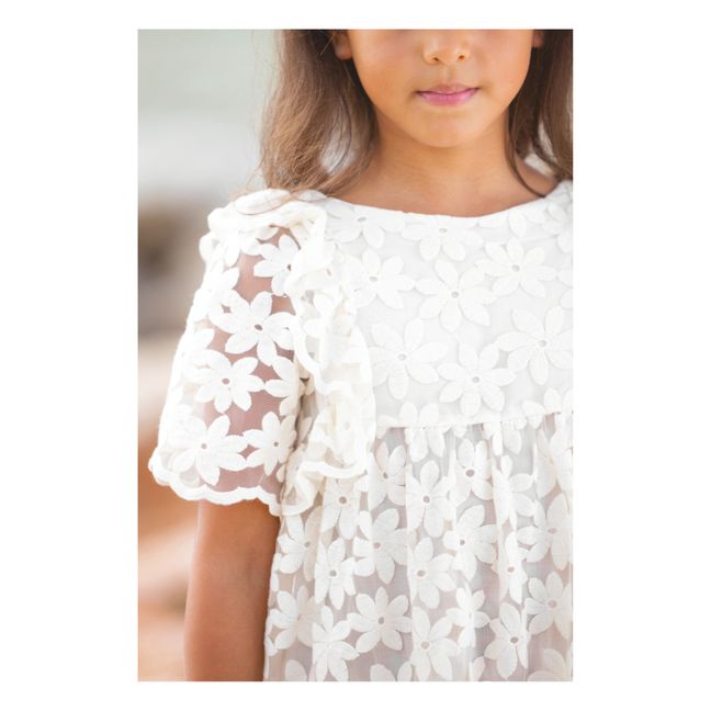 Vestito ricamato a fiori | Ecru