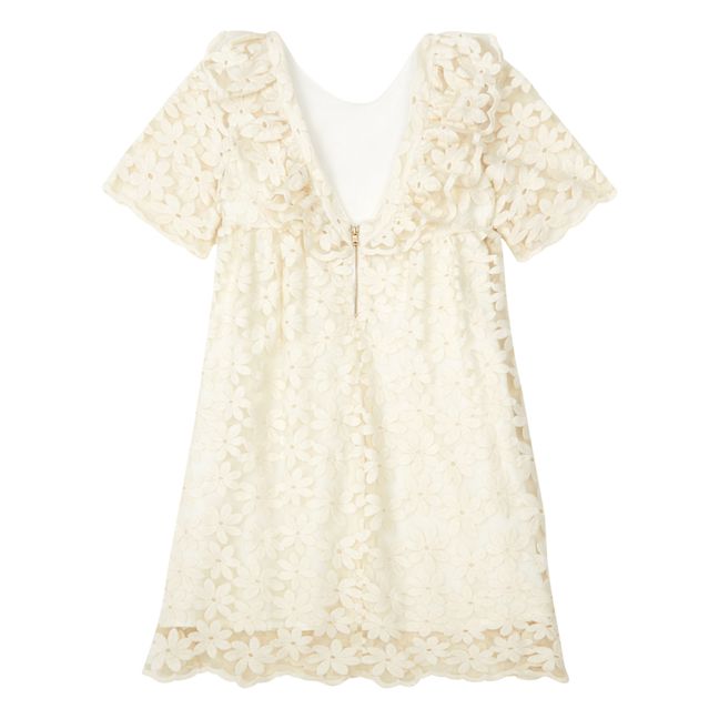 Vestito ricamato a fiori | Ecru