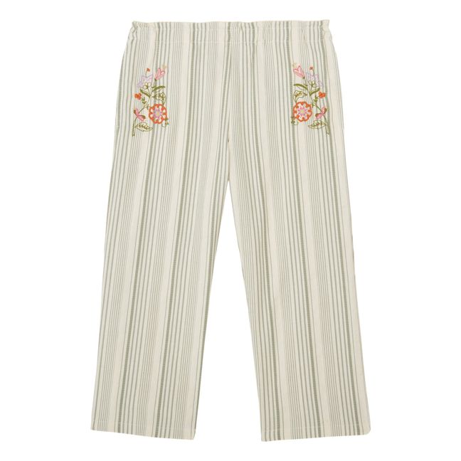 Striped Embroidered Pants | Green