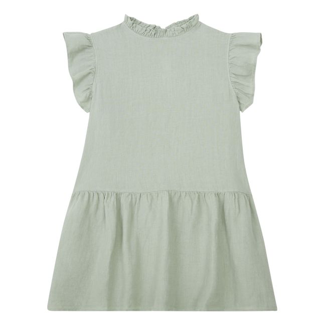 Linen Ruffle-Sleeve Dress | Sage